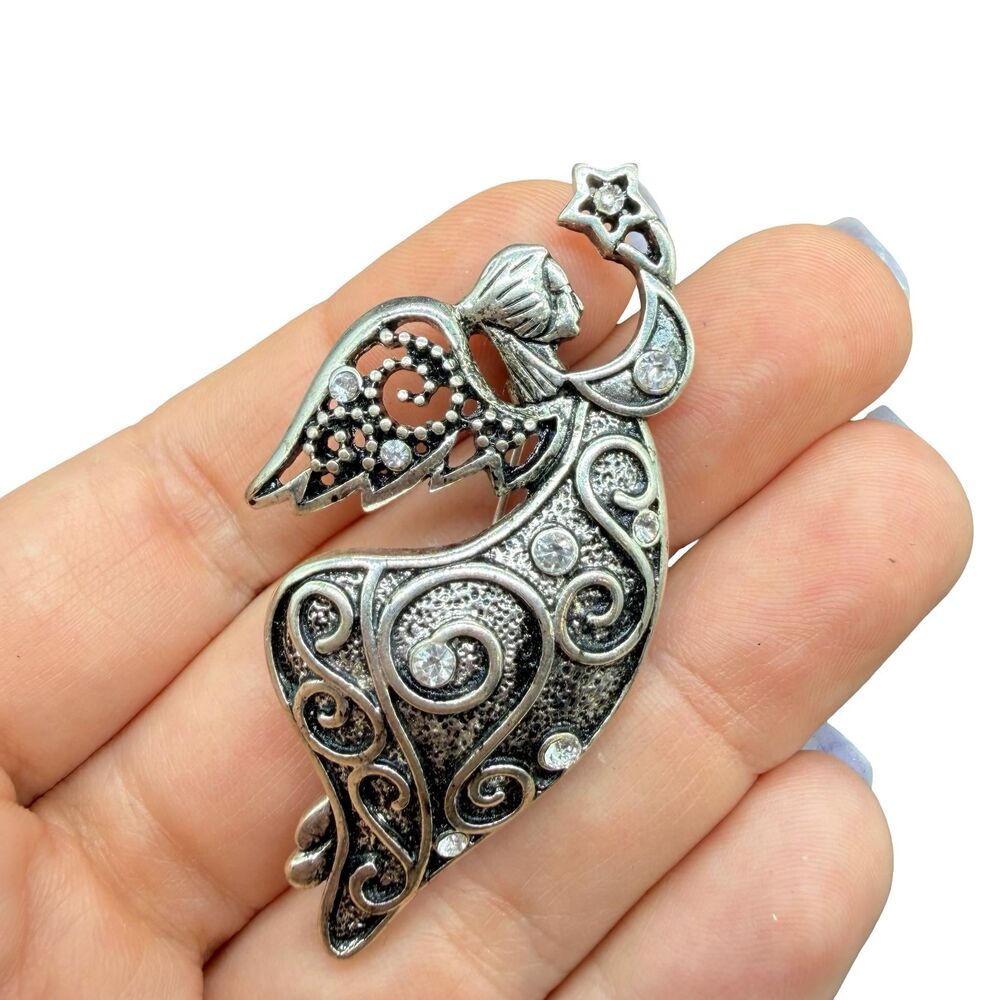 Vintage Jewelry Angel with Star Brooch Angel Pin